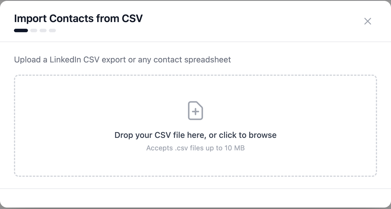The import dialog, with the CSV drop area