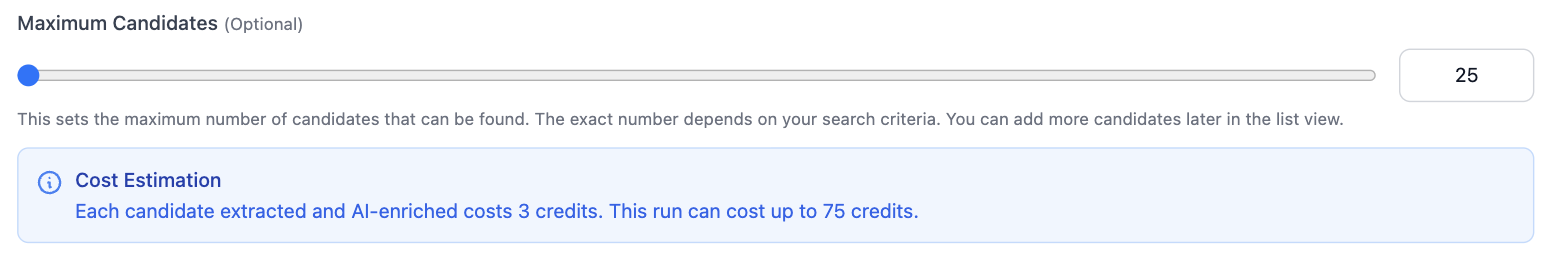 The cost notice on step 2 of list creation